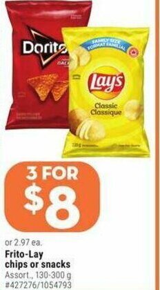 Giant Tiger Frito-lay chips or snacks offer