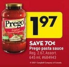 Giant Tiger Prego pasta sauce offer