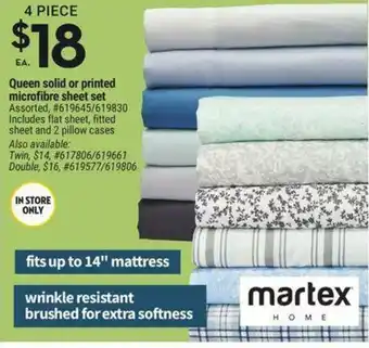Giant Tiger Queen solid or printed microfibre sheet set offer