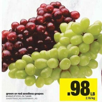 Real Canadian Superstore Green or Red Seedless Grapes offer