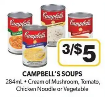 Colemans CAMPBELL'S SOUPS 284ml Cream of Mushroom, Tomato, Chicken Noodle or Vegetable offer