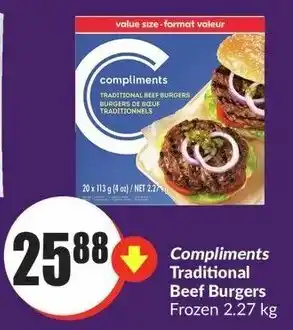 FreshCo Compliments Traditional Beef Burgers Frozen 2.27kg offer
