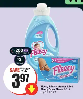 FreshCo Fleecy Fabric Softener 1.36L, Fleecy Dryer Sheets 80 pk offer