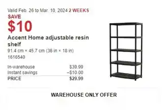 Costco Accent Home adjustable resin shelf offer