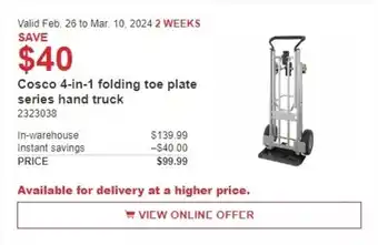 Costco Cosco 4-in-1 folding toe plate series hand truck offer