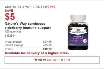 Costco Nature's Way sambucus elderberry immune support offer