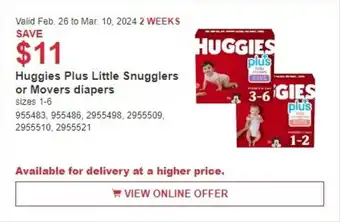 Costco Huggies Plus Little Snugglers or Movers diapers offer