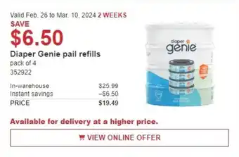 Costco Diaper Genie pail refills offer