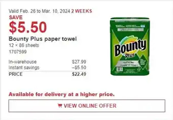 Costco Bounty Plus paper towel offer