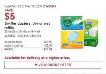 Costco Swiffer dusters, dry or wet refills offer