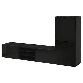 IKEA BestÅ tv storage combination/glass doors, black-brown/selsviken high gloss/black smoked glass, 94 1/2x16 1/2x50 3/4 offer