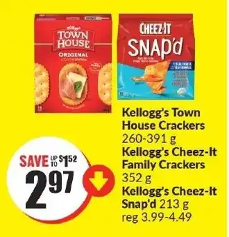 FreshCo Kellogg's Town House Crackers 260-391g, Kellogg's Cheez-It Family Crackers 352g, Kellogg's Cheez-It Snap'd 213g offer