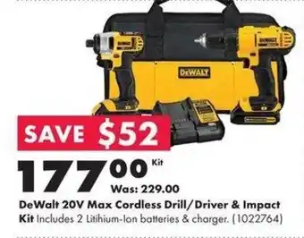 Kent DeWalt 20V Max Cordless Drill/Driver & Impact Kit offer
