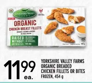Metro YORKSHIRE VALLEY FARMS ORGANIC BREADED CHICKEN FILLETS OR BITES FROZEN, 454g offer
