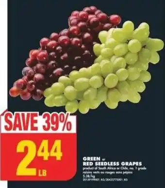 No Frills GREEN or RED SEEDLESS GRAPES offer