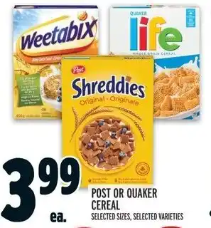 Metro POST OR QUAKER CEREAL offer