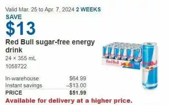 Costco Red Bull sugar-free energy drink offer