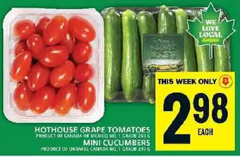 Food Basics HOTHOUSE GRAPE TOMATOES MINI CUCUMBERS offer