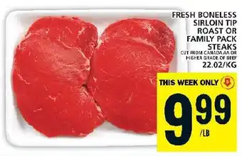 Food Basics FRESH BONELESS SIRLOIN TIP ROAST OR FAMILY PACK STEAKS offer