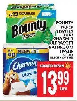 Food Basics BOUNTY PAPER TOWELS CHARMIN ULTRASOFT BATHROOM TISSUE offer