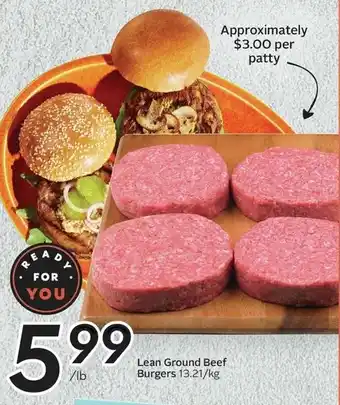 Sobeys Lean Ground Beef Burgers 13.21/kg offer