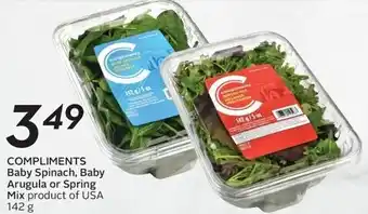 Sobeys COMPLIMENTS Baby Spinach, Baby Arugula or Spring Mix product of USA 142 g offer