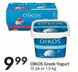 Sobeys OIKOS Greek Yogurt 12 pk or 1.5 kg offer