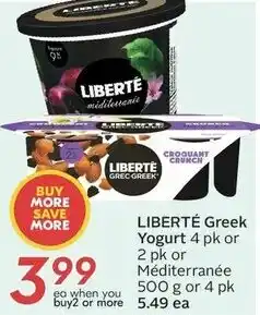 Sobeys LIBERTÉ Greek Yogurt 4 pk or 2 pk offer