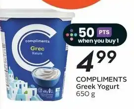 Sobeys COMPLIMENTS Greek Yogurt 650 g offer