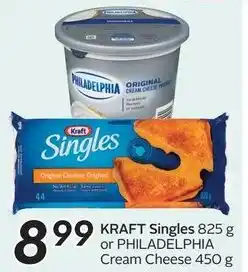 Sobeys KRAFT Singles 825 g or PHILADELPHIA Cream Cheese 450 g offer