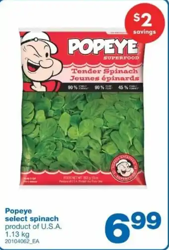 Wholesale Club Popeye select spinach offer