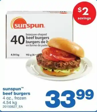 Wholesale Club sunspun beef burgers offer