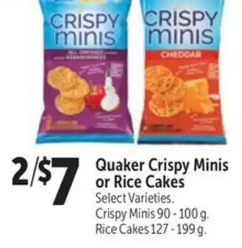 Family Foods Quaker Crispy Minis or Rice Cakes offer