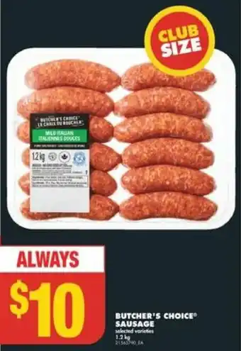 No Frills BUTCHER'S CHOICE SAUSAGE offer