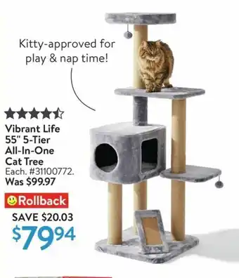 Walmart Vibrant Life 55" 5-Tier All-In-One Cat Tree offer