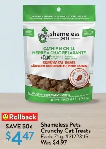 Walmart Shameless Pets Crunchy Cat Treats offer