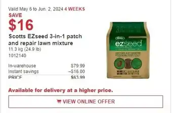 Costco Scotts EZseed 3-in-1 patch and repair lawn mixture offer