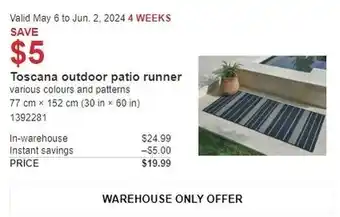 Costco Toscana outdoor patio runner offer