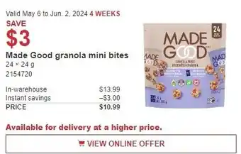 Costco Made Good granola mini bites offer