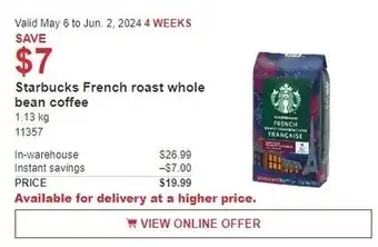 Costco Starbucks French roast whole bean coffee offer