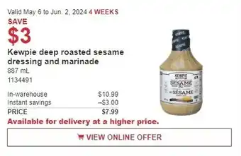 Costco Kewpie deep roasted sesame dressing and marinade offer