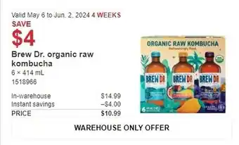 Costco Brew Dr. organic raw kombucha offer