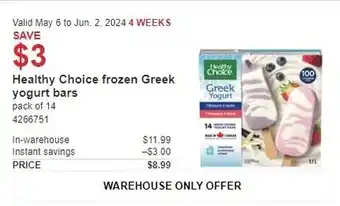 Costco Healthy Choice frozen Greek yogurt bars offer