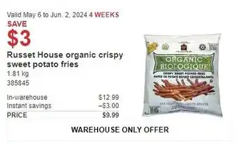 Costco Russet House organic crispy sweet potato fries offer