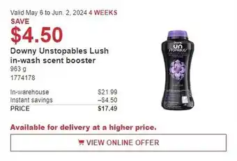 Costco Downy Unstopables Lush in-wash scent booster offer