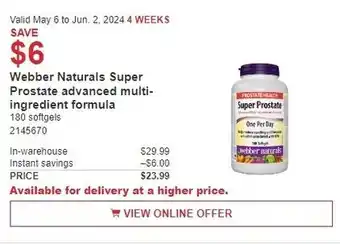 Costco Webber Naturals Super Prostate advanced multi- ingredient formula offer