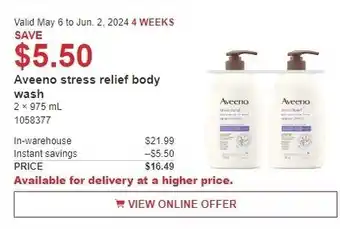 Costco Aveeno stress relief body wash offer