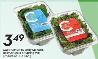 Sobeys COMPLIMENTS Baby Spinach, Baby Arugula or Spring Mix offer