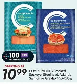 Sobeys COMPLIMENTS Smoked Sockeye, Steelhead, Atlantic Salmon or Gravlax 140-150 g offer