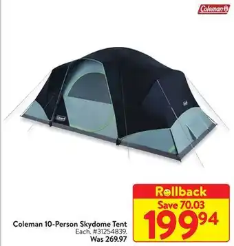 Walmart Coleman 10 Person Skydome Tent offer